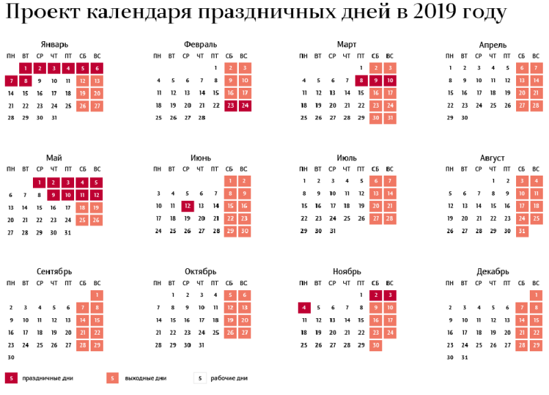 Правительство утвердило перенос выходных дней в 2019 году