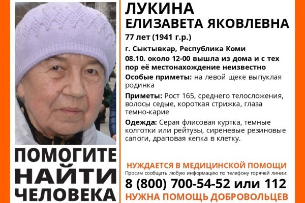 В Сыктывкаре продолжаются поиски пропавшей 77-летней женщины