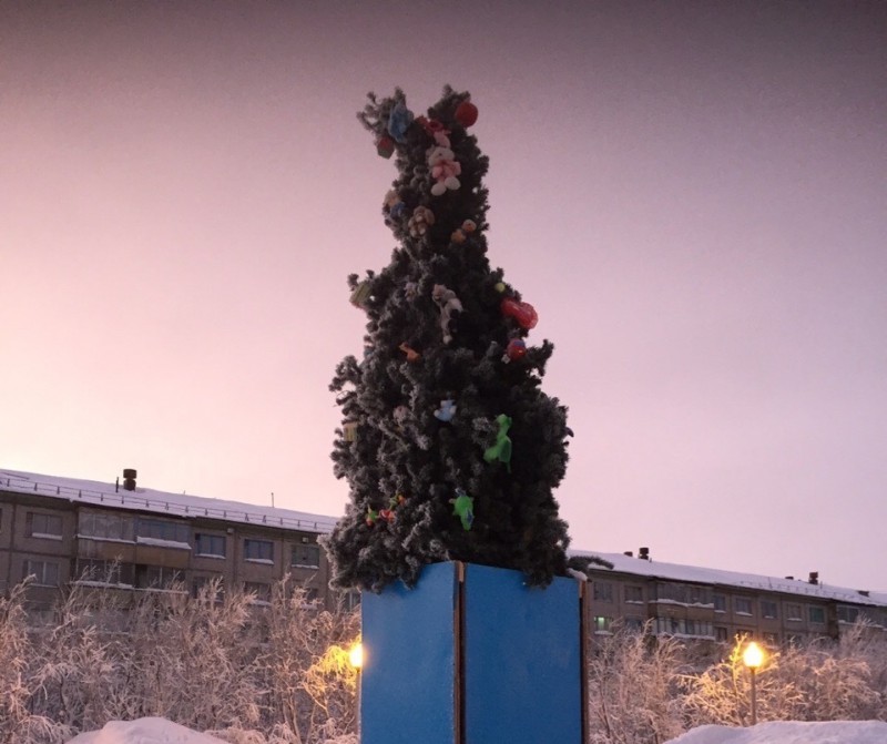 Странная новогодняя елка в поселке Заполярный Воркуты "засветилась" на Первом канале