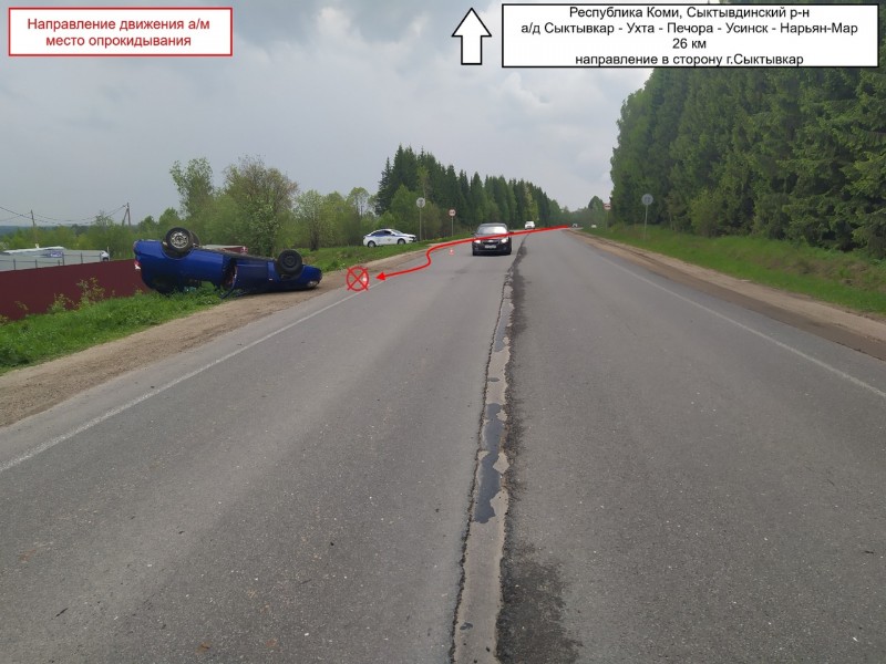 В Сыктывдине при опрокидывании автомобиля пострадал пассажир 