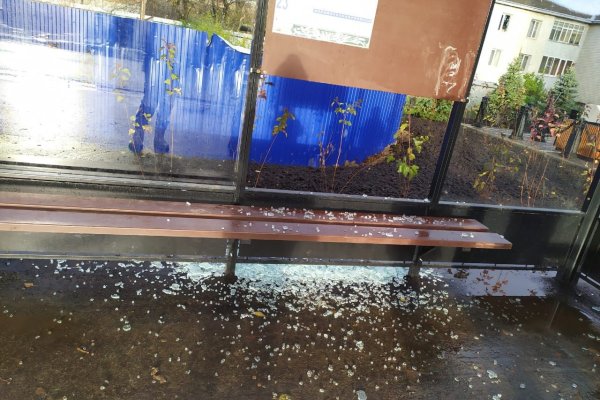 В поселке Краснозатонском вандалы разбили стеклянную остановку
