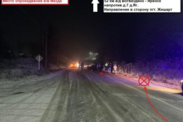 В Усть-Вымском районе водитель Mazda опрокинулся на проезжей части 