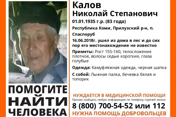 В Прилузье пропал 83-летний Николай Калов