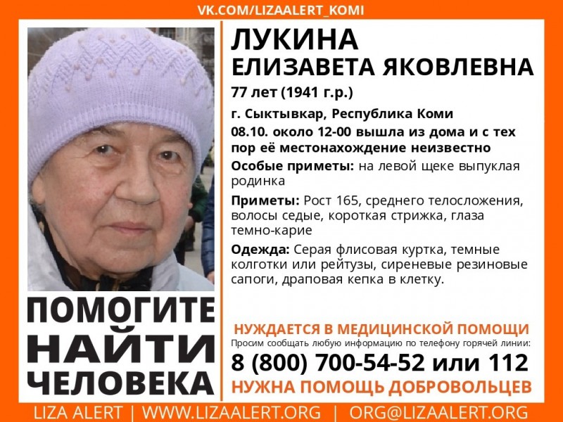 В Сыктывкаре продолжаются поиски пропавшей 77-летней женщины