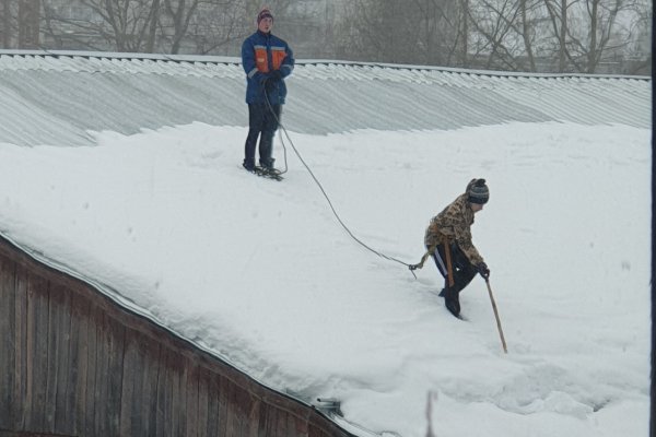Сыктывкарцев возмутил способ уборки снега с крыши одного из учебных заведений