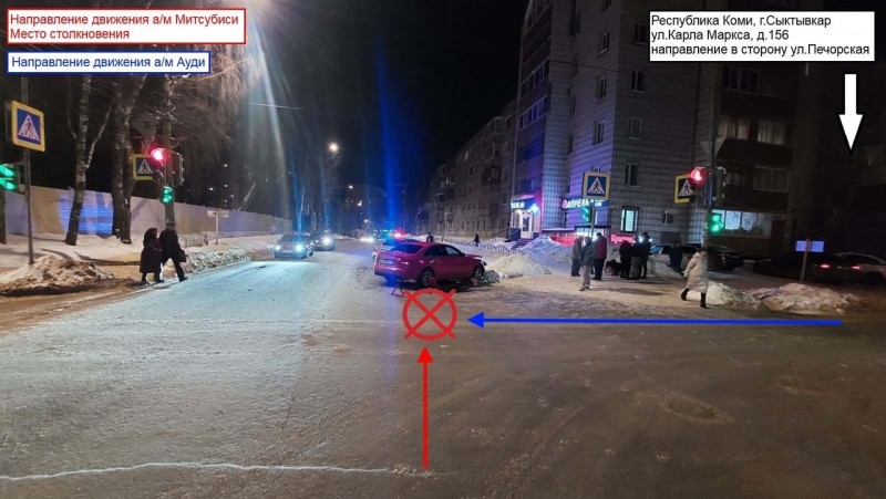 В Сыктывкаре злостный нарушитель поехал на красный свет и спровоцировал аварию 
