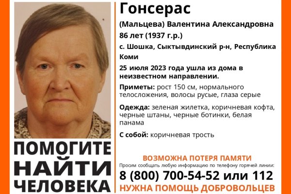В Сыктывдинском районе пропала 86-летняя женщина с тростью