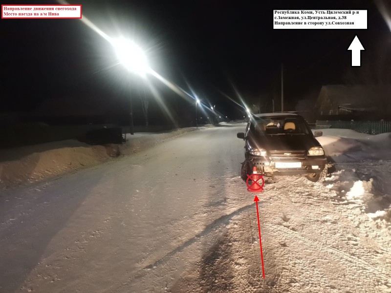 В Усть-Цилемском районе водитель на снегоходе врезался в стоящую на обочине "Ниву"