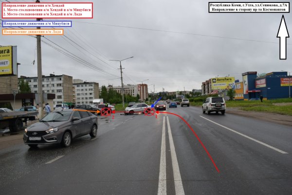 В Ухте при столкновении трех автомобилей пострадал годовалый пассажир Mitsubishi Lancer