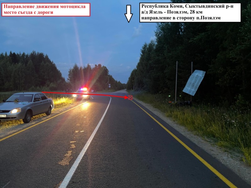 В Сыктывдинском районе мотоциклистка снесла дорожный знак