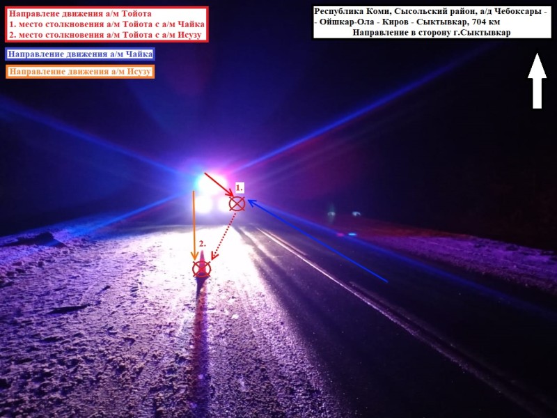 В Сысольском районе злостный нарушитель ПДД за рулем Toyota устроил двойное ДТП и получил травмы