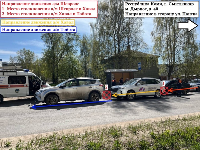 В Сыктывкаре водитель Chevrolet не успела вовремя притормозить и собрала паровозик из машин