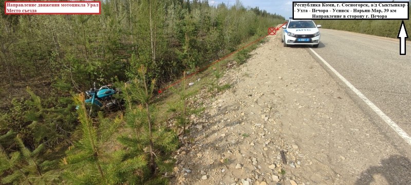 Под Сосногорском мотоциклист улетел в кювет