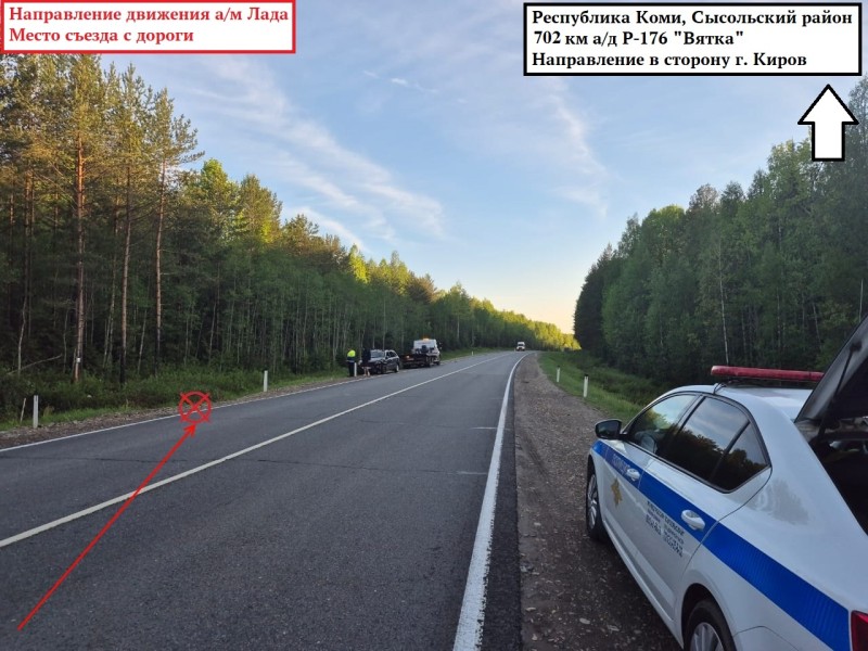 В Сысольском районе мужчина за рулем Lada Granta отправил машину в кювет