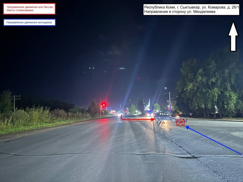 В Сыктывкар водитель Nissan Terrano не пропустил ехавшего навстречу байкера