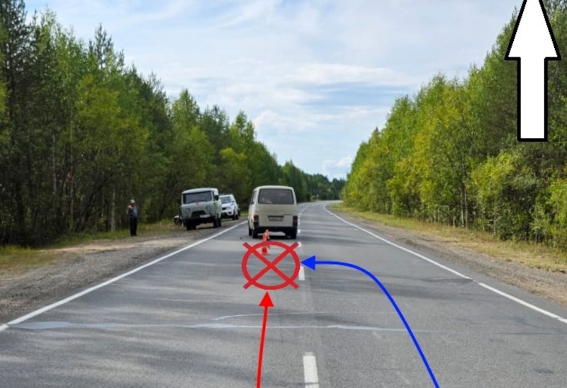 В Корткеросском районе при обгоне фургона на проезжей части опрокинулся мотоциклист