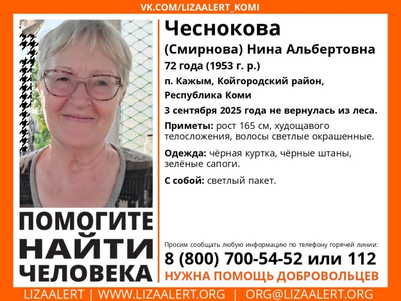 В Койгородском районе вторые сутки ищут пропавшую в лесу 72-летнюю пенсионерку