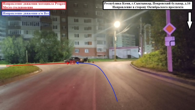 В Сыктывкаре молодой мотоциклист врезался в "Ладу Самару" и попал в больницу

