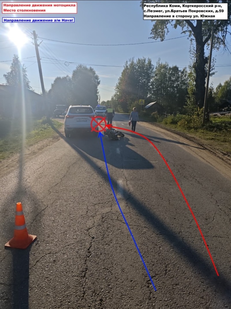 В Корткеросском районе нетрезвый мотоциклист столкнулся с Haval