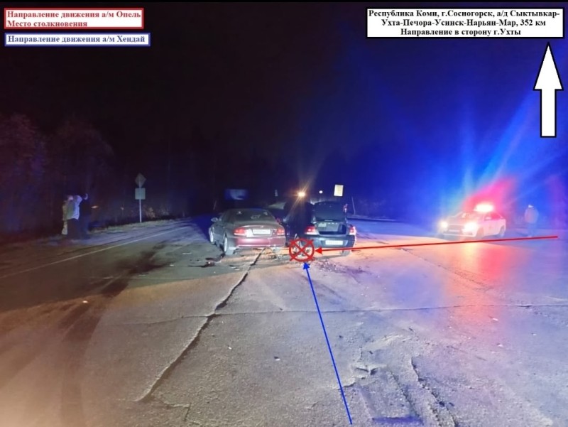 Под Сосногорском столкнулись Opel и Hyundai, есть пострадавшие