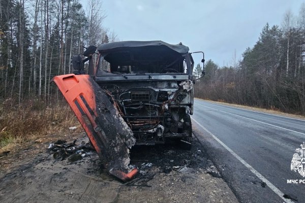 На трассе в Сыктывдинском районе потушили горящий КамАЗ