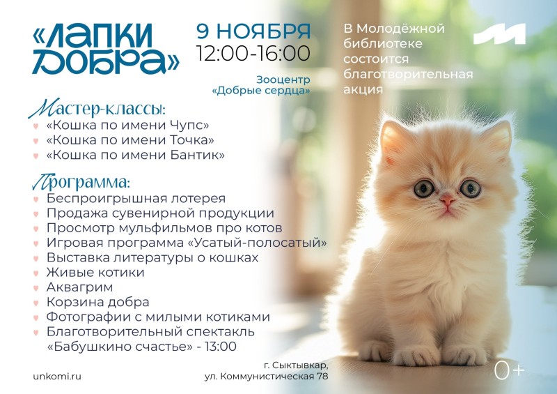 В Молодежной библиотеке Коми пройдет благотворительная акция "Лапки добра"