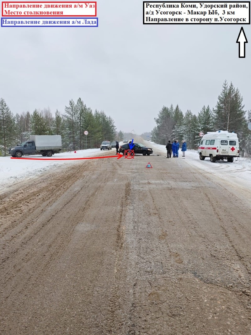 В Удорском районе грузовая машина не уступила дорогу Lada Granta, есть пострадавший