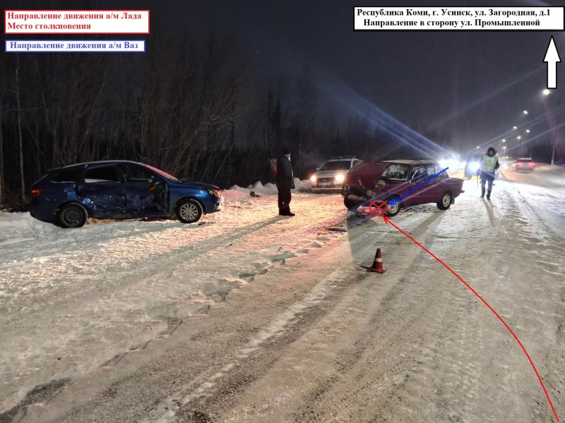 Водитель Lada Vesta спровоцировал ДТП в Усинске с двумя пострадавшими
