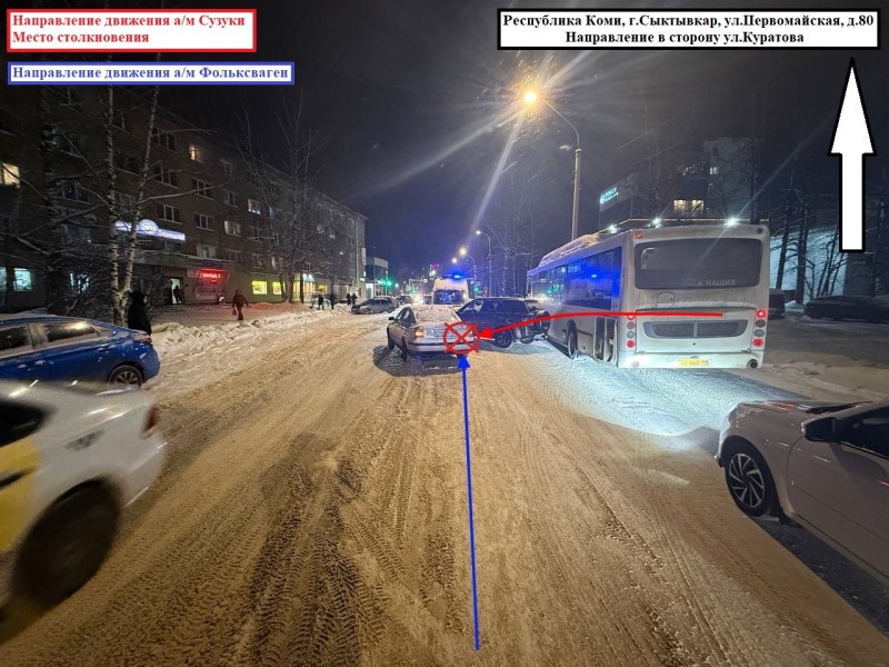 В Сыктывкаре водитель Suzuki не уступил дорогу Volkswagen