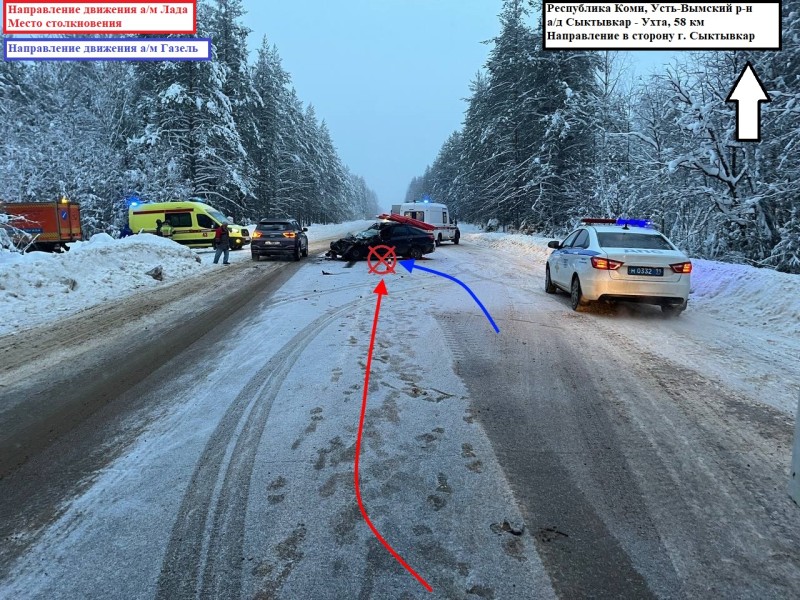 В Усть-Вымском районе водитель Lada при обгоне выехал на "встречку" и столкнулся с "ГАЗелью", двое госпитализированы