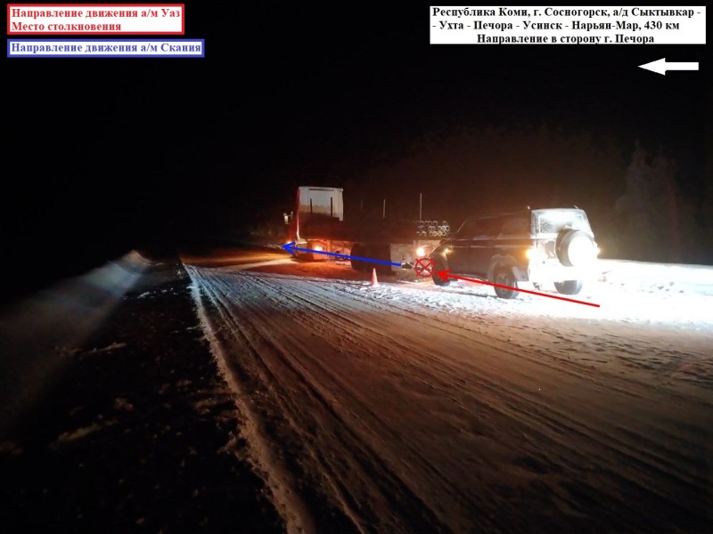 В Сосногорске УАЗ догнал большегруз 