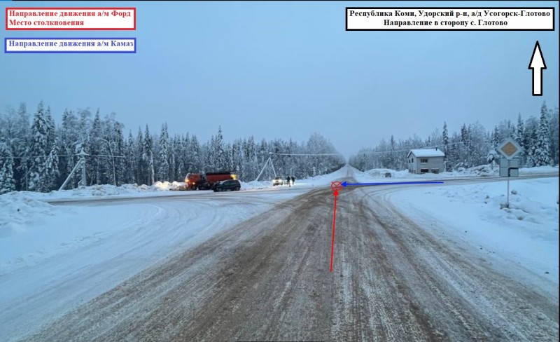 В Коми водитель Ford не уступил дорогу КамАЗу и получил травмы