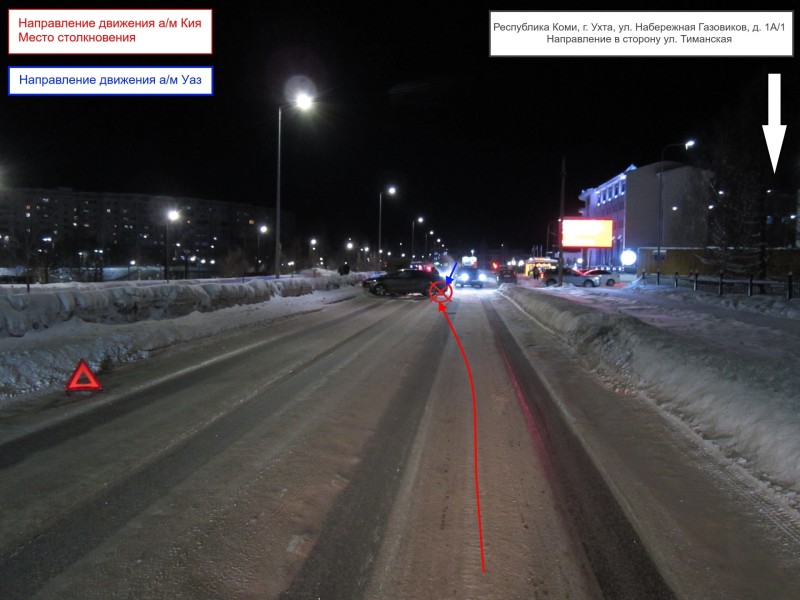 В Ухте водитель Kia выехал на встречную полосу и столкнулся с УАЗом