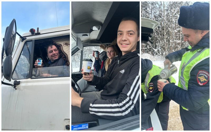 В Сыктывкаре автоинспекторы угощали водителей горячем чаем прямо на трассе