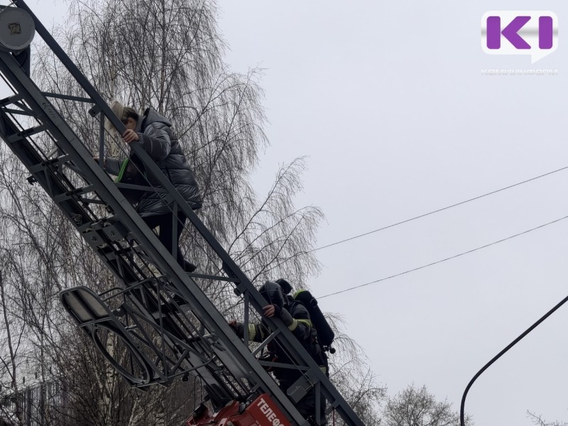 В Сыктывкаре спасали людей с помощью автолестницы при пожаре по улице Карла Маркса
