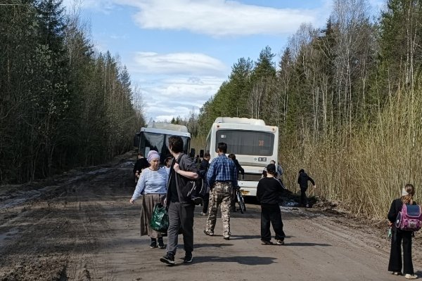 В Сыктывкаре на автодороге, проходящей через дырносские дачи, застряли сразу два рейсовых автобуса